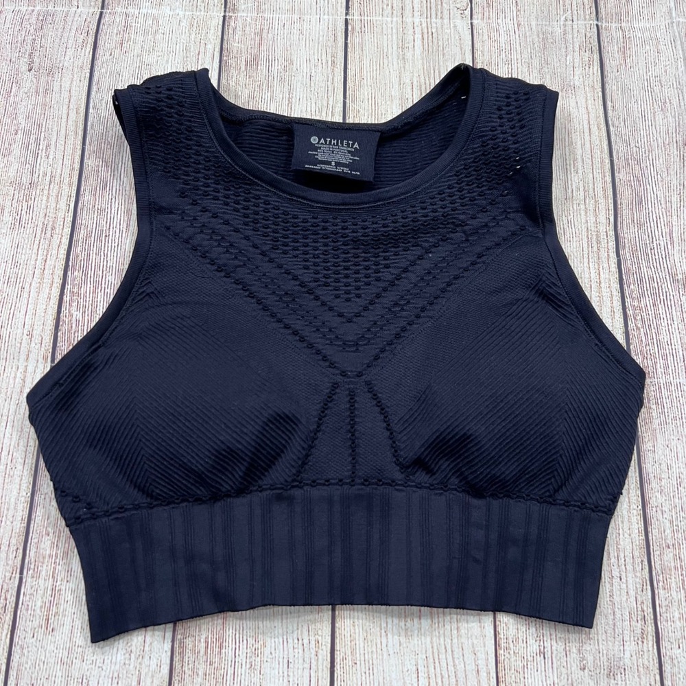Athleta Black Seamless Pointelle Mesh Crop Top High Neck Tank Small